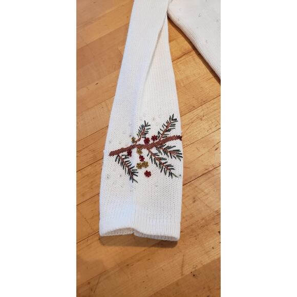 Quacker Factory Sweater Christmas White Zip Cardigan Sequin Cardinals sz 8 - Picture 3 of 15